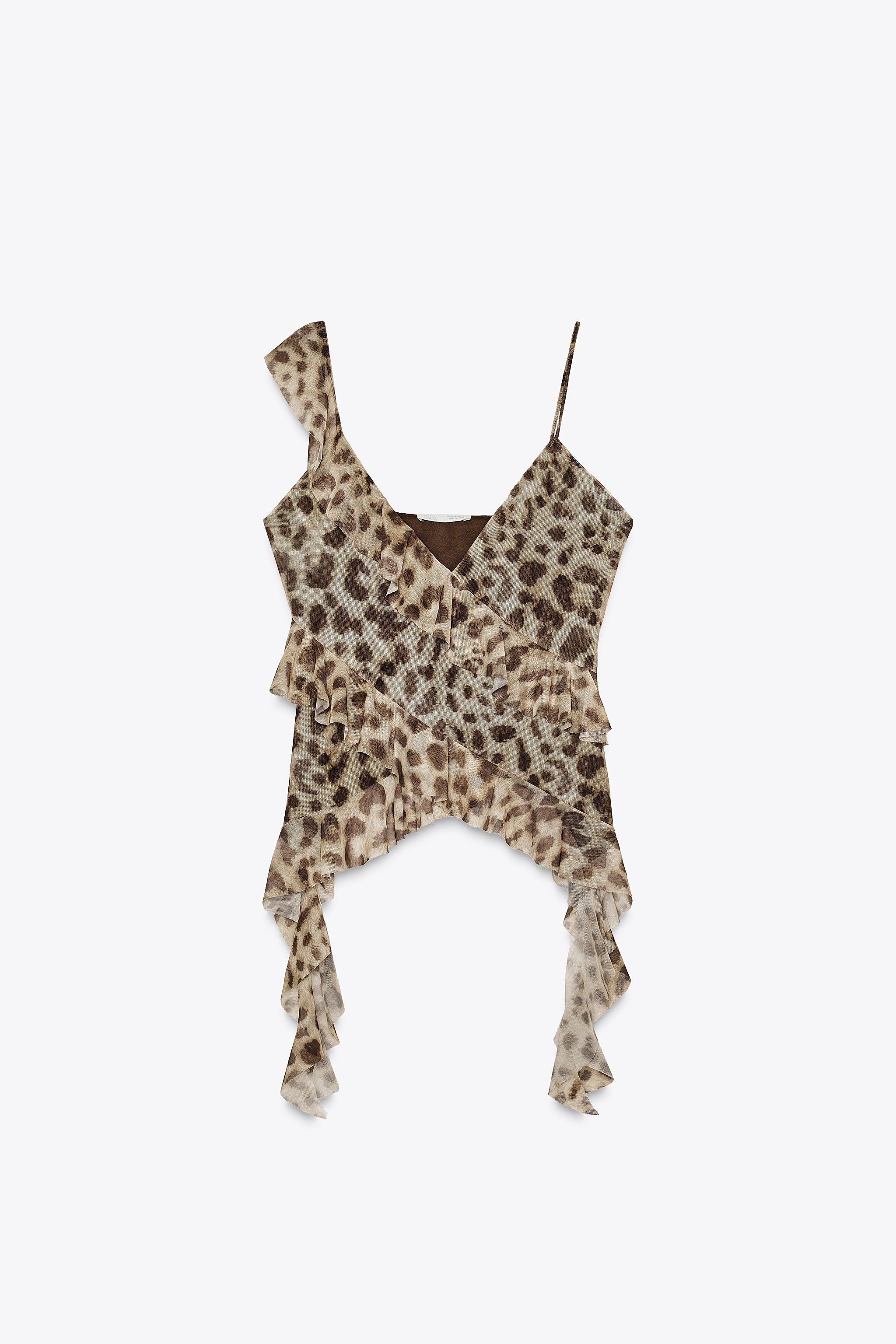 PRINTED TULLE RUFFLE TOP